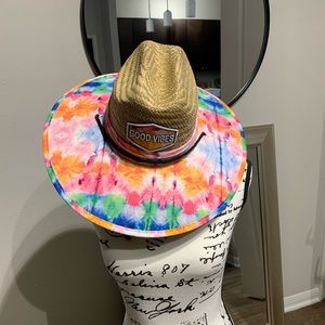Tie Dye Straw Beach Hat NWT